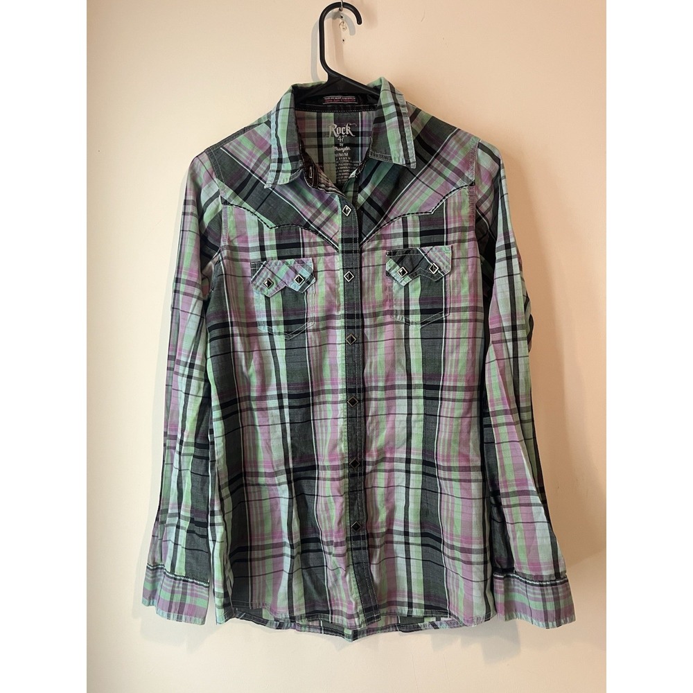 Rock 47 By Wrangler Plaid‎ Snap Button Down Rockabilly Size Medium Womans